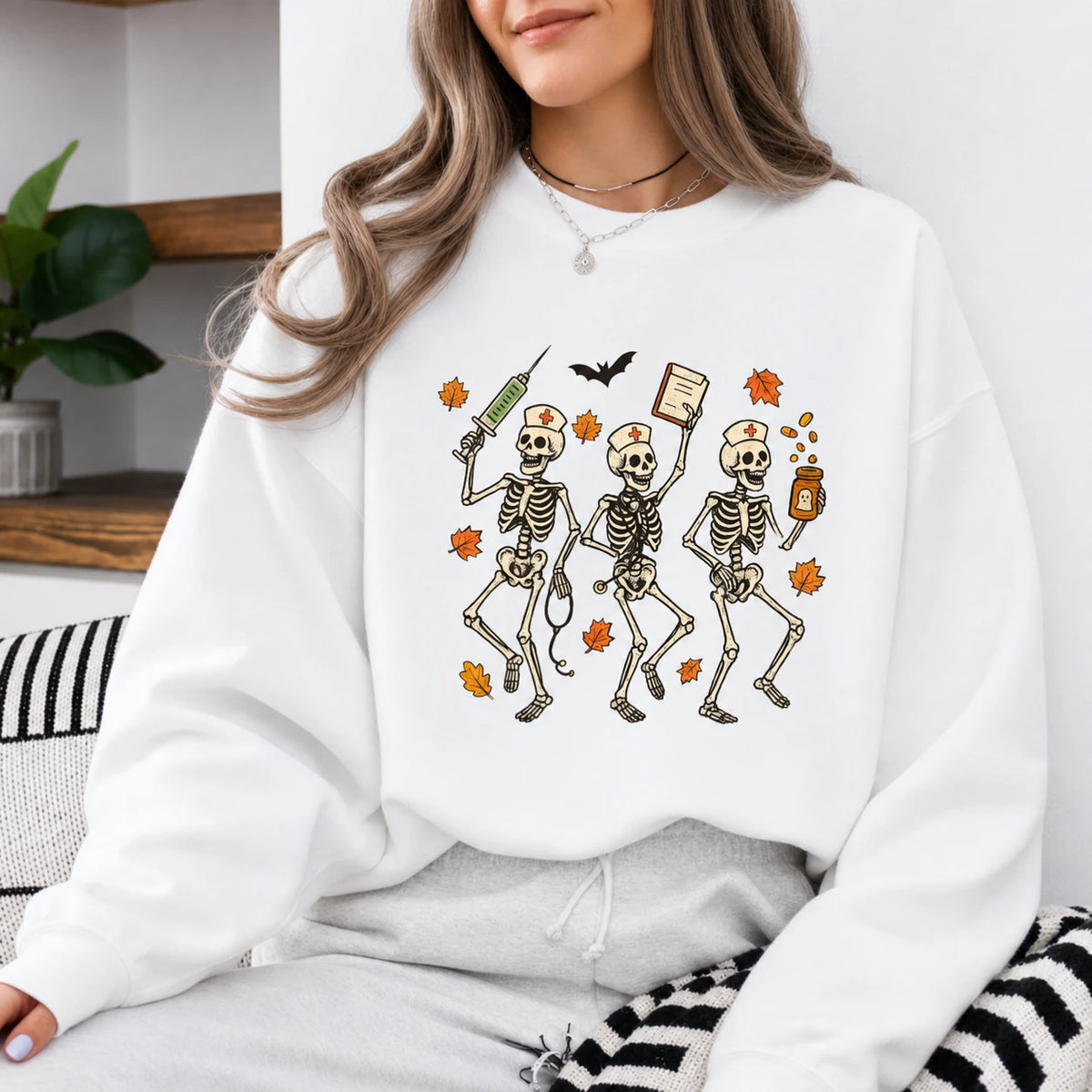 Halloween Nurse Skeleton Shirt Dancing Nurse Graphic Tee Spooky Medical Fall Gift