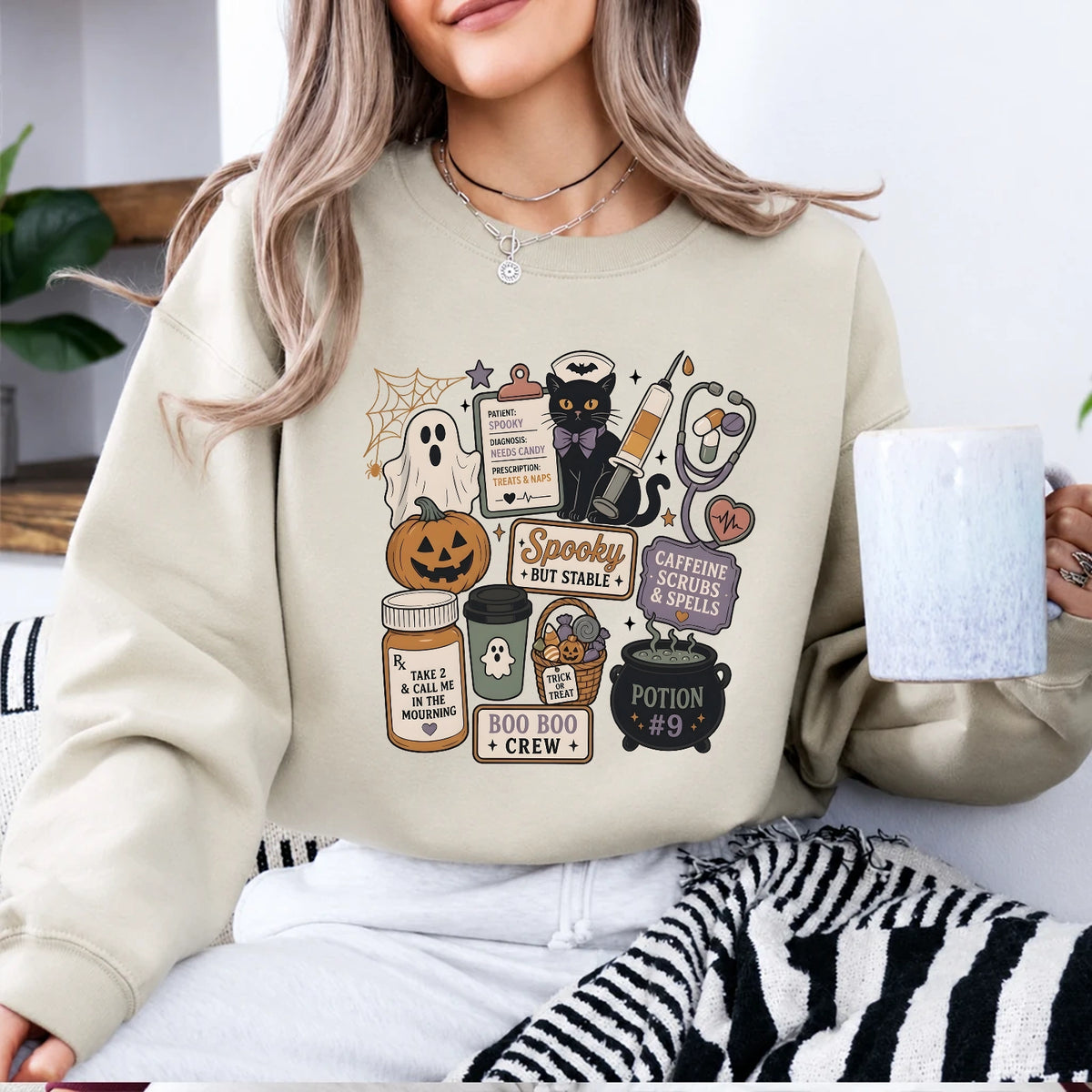 Halloween Nurse Spooky But Stable Sweatshirt Halloween Healthcare Women Cute Spooky Medical Design