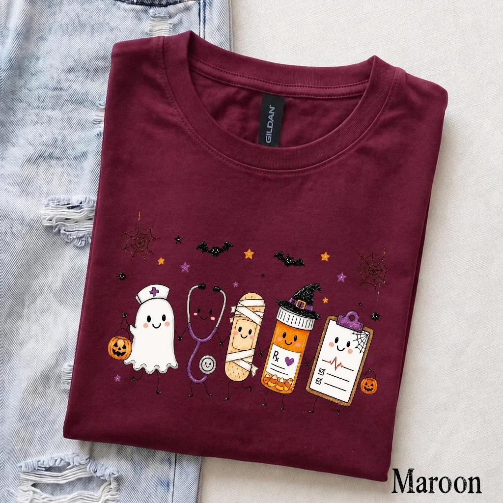 Halloween Nurse Spooky Medical Friends T-Shirt Cute Fall Healthcare Squad Women Retro Kawaii Graphic