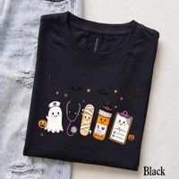 Halloween Nurse Spooky Medical Friends T-Shirt Cute Fall Healthcare Squad Women Retro Kawaii Graphic