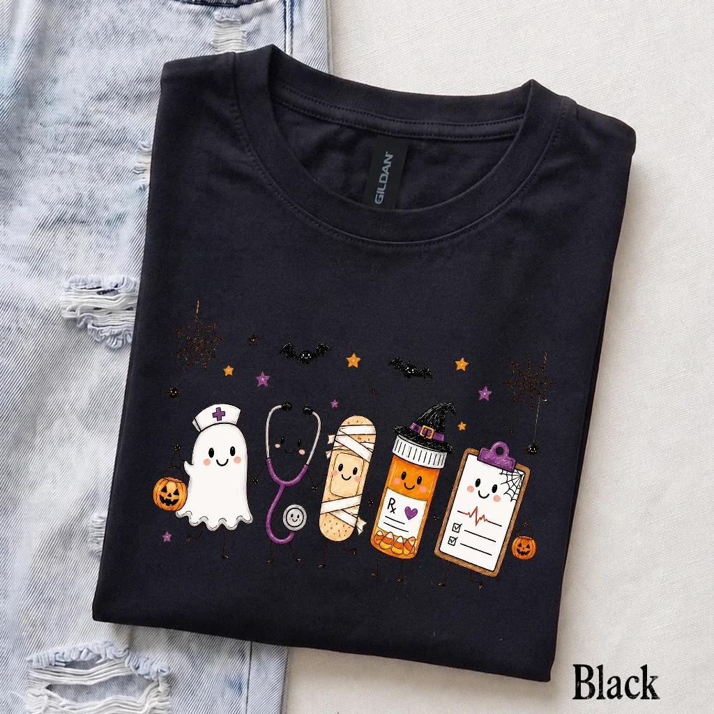 Halloween Nurse Spooky Medical Friends T-Shirt Cute Fall Healthcare Squad Women Retro Kawaii Graphic