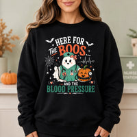 Halloween Nurse Sweatshirt Here For The Boos And Blood Pressure Ghost Nurse Pumpkin