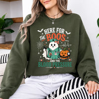 Halloween Nurse Sweatshirt Here For The Boos And Blood Pressure Ghost Nurse Pumpkin