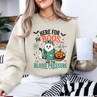 Halloween Nurse Sweatshirt Here For The Boos And The Blood Pressure Halloween Nurse Women Cute Coquette Design