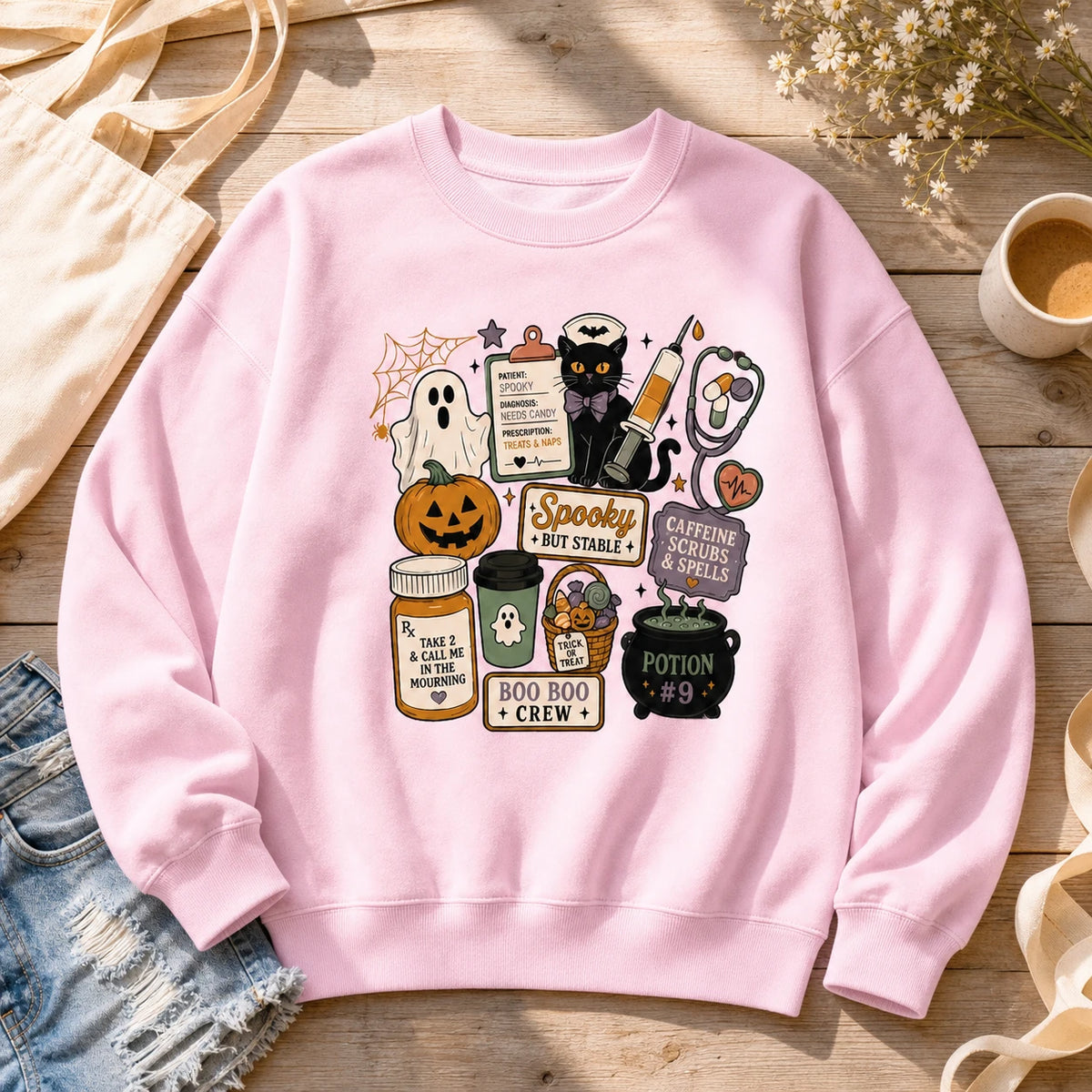 Halloween Nurse Sweatshirt Spooky But Stable Boo Boo Crew Medical Halloween Design
