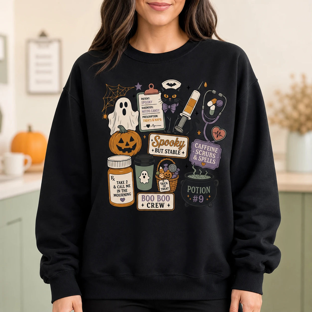 Halloween Nurse Sweatshirt Spooky But Stable Boo Boo Crew Medical Halloween Design