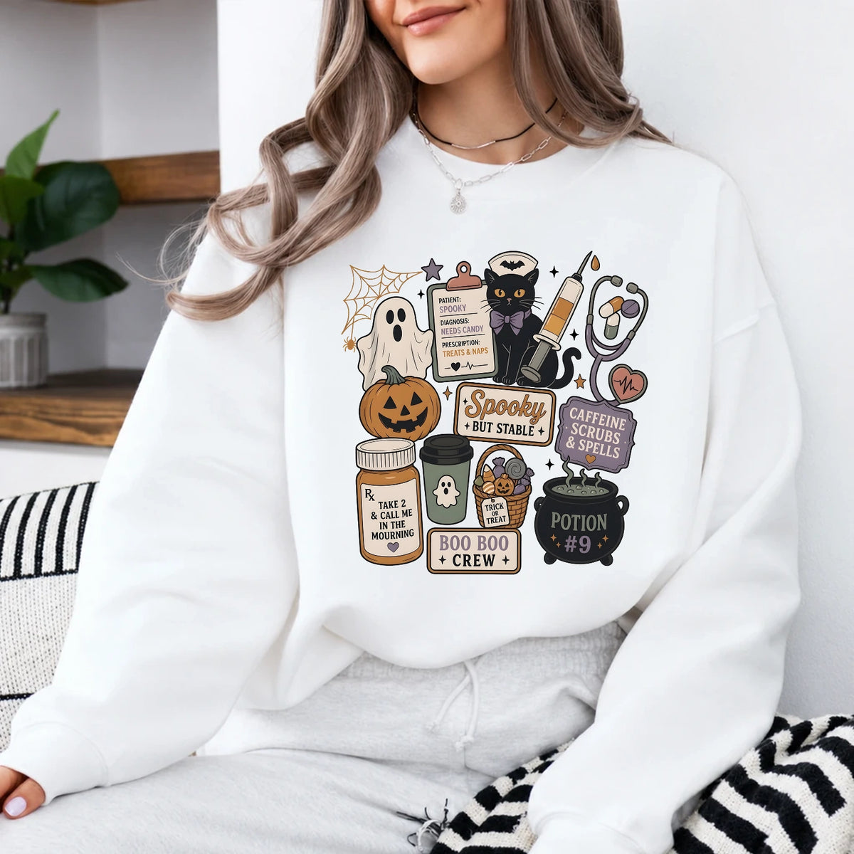 Halloween Nurse Sweatshirt Spooky But Stable Boo Boo Crew Medical Halloween Design