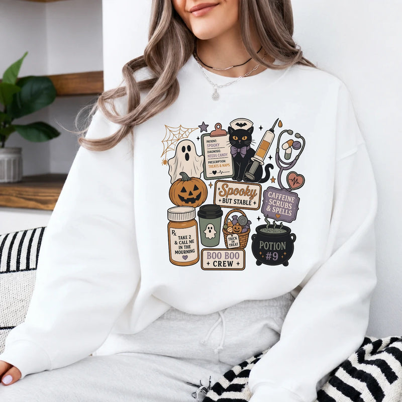 Halloween Nurse Sweatshirt Spooky But Stable Boo Boo Crew Medical Halloween Design