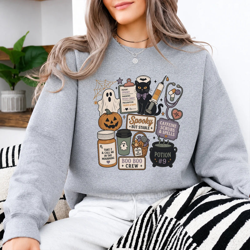 Halloween Nurse Sweatshirt Spooky But Stable Boo Boo Crew Medical Halloween Design