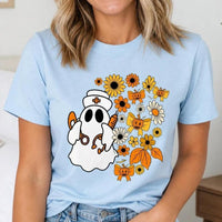 Halloween Nurse T-Shirt Ghost Nurse Floral Pumpkin Bow Halloween Nursing Women Cute Spooky Fall Design