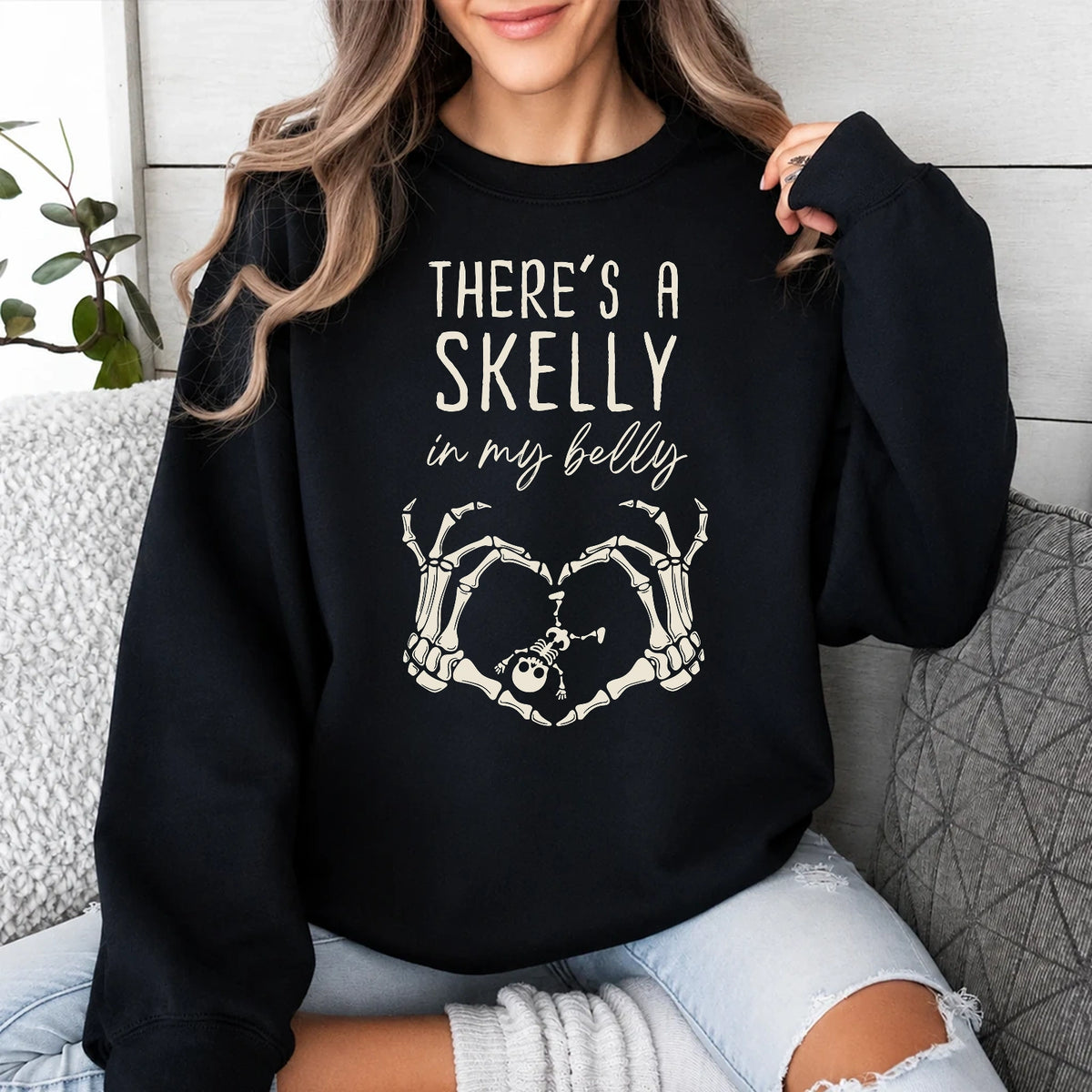 Halloween Pregnancy Announcement Sweatshirt Skelly Belly