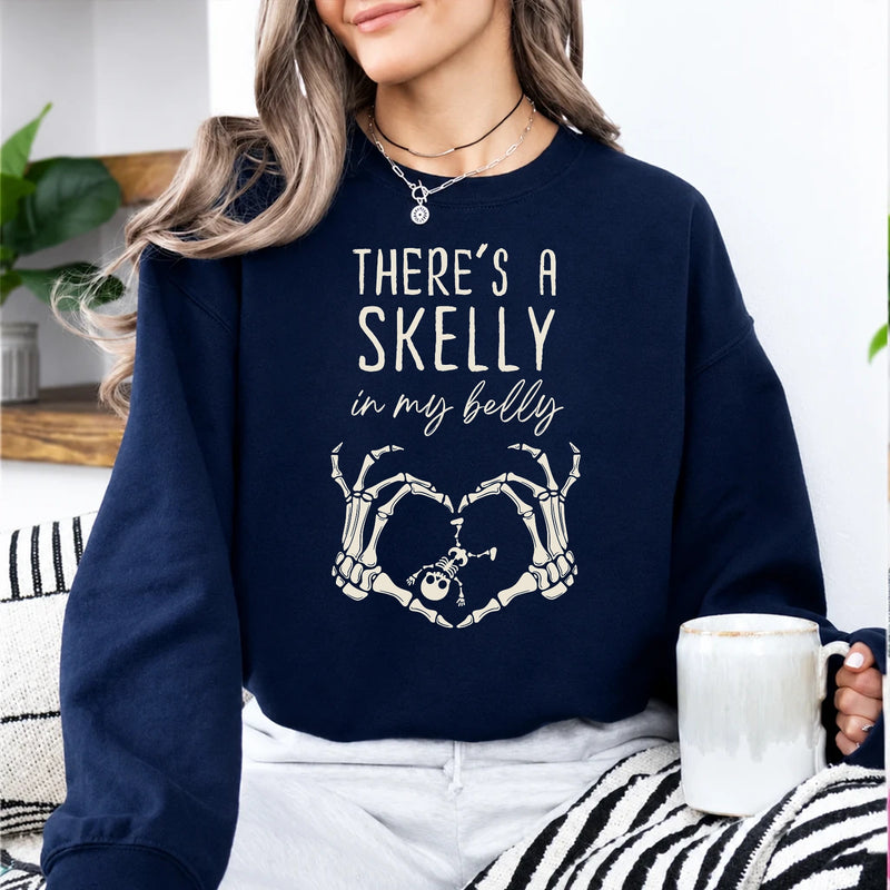 Halloween Pregnancy Announcement Sweatshirt Skelly Belly