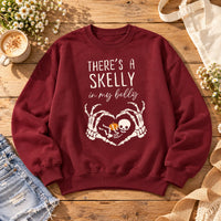 Halloween Pregnancy Sweatshirt There's A Skelly In My Belly Cute Spooky Maternity Skeleton