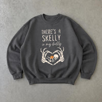 Halloween Pregnancy Sweatshirt There's A Skelly In My Belly Spooky Season Maternity Women Cute Skeleton Design