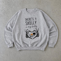 Halloween Pregnancy Sweatshirt There's A Skelly In My Belly Spooky Season Maternity Women Cute Skeleton Design