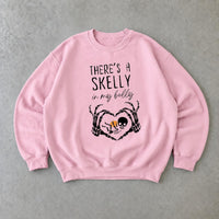 Halloween Pregnancy Sweatshirt There's A Skelly In My Belly Spooky Season Maternity Women Cute Skeleton Design