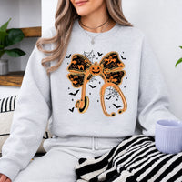 Halloween Pumpkin Bow Shirt, Cute Coquette Fall T-Shirt or Sweatshirt for Women, Spooky Ghost Bat Autumn Outfit