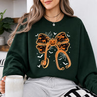 Halloween Pumpkin Bow Shirt, Cute Coquette Fall T-Shirt or Sweatshirt for Women, Spooky Ghost Bat Autumn Outfit