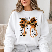 Halloween Pumpkin Bow Shirt, Cute Coquette Fall T-Shirt or Sweatshirt for Women, Spooky Ghost Bat Autumn Outfit