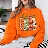 Halloween Pumpkin Sweatshirt and T-Shirt, Cute Ghost Pumpkin Graphic Tee, Floral Bow Jack O Lantern Shirt, Colorful Spooky Season Fall Gift for Women