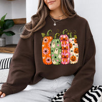 Halloween Pumpkin Sweatshirt and T-Shirt, Cute Ghost Pumpkin Graphic Tee, Floral Bow Jack O Lantern Shirt, Colorful Spooky Season Fall Gift for Women