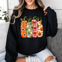 Halloween Pumpkin Sweatshirt and T-Shirt, Cute Ghost Pumpkin Graphic Tee, Floral Bow Jack O Lantern Shirt, Colorful Spooky Season Fall Gift for Women
