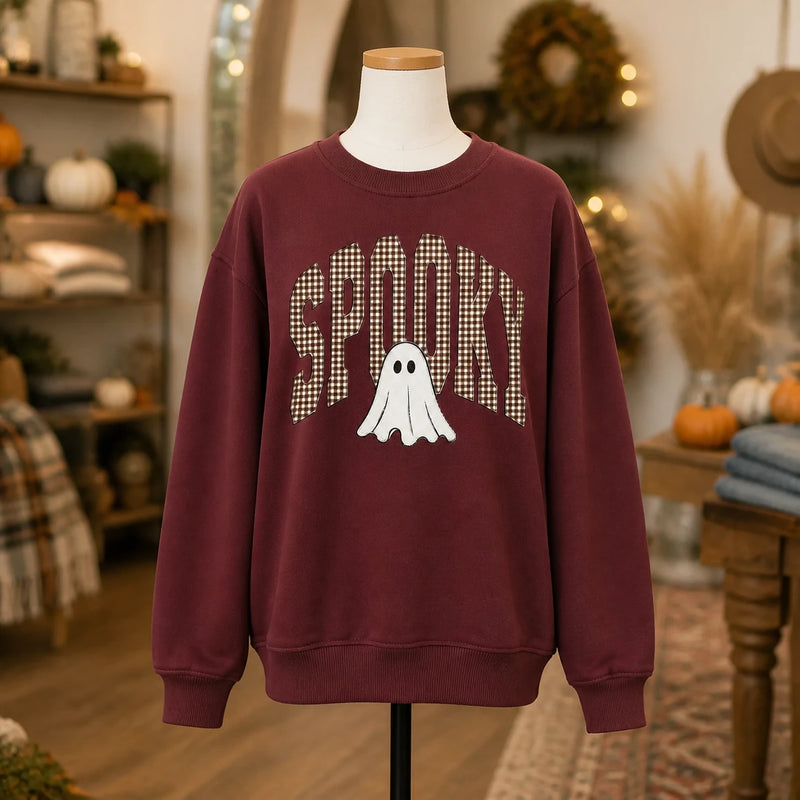 Halloween Spooky Ghost Gingham T-Shirt & Sweatshirt Cute Retro Fall Outfit
