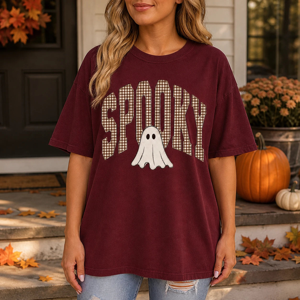 Halloween Spooky Ghost Gingham T-Shirt & Sweatshirt Cute Retro Fall Outfit