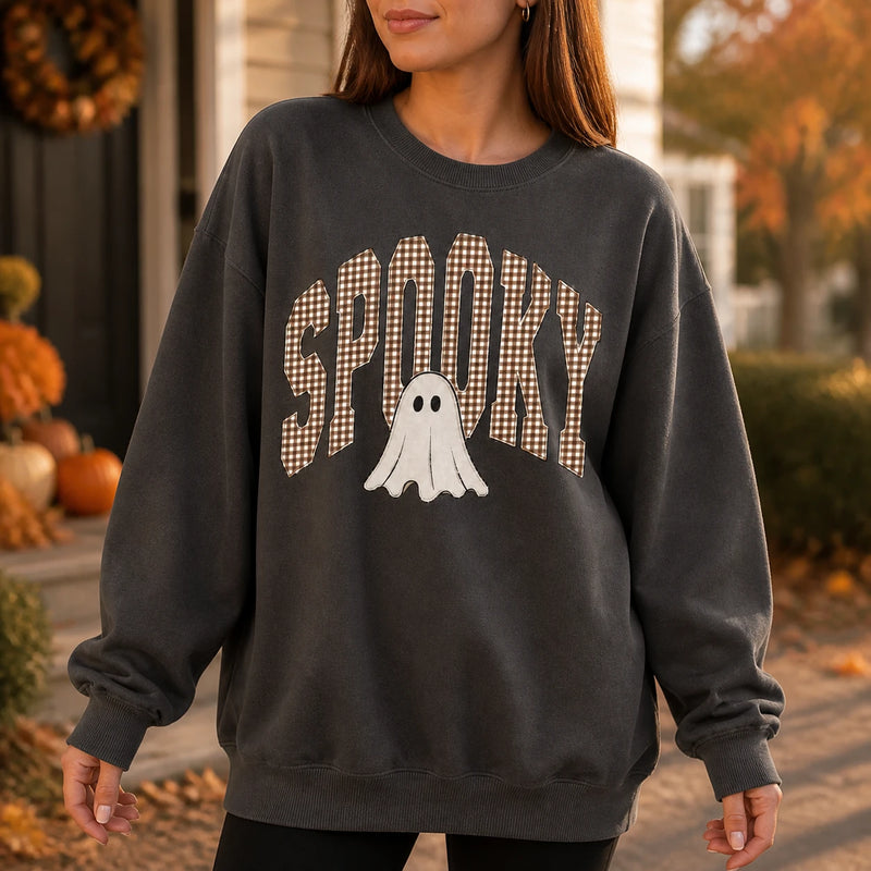 Halloween Spooky Ghost Gingham T-Shirt & Sweatshirt Cute Retro Fall Outfit