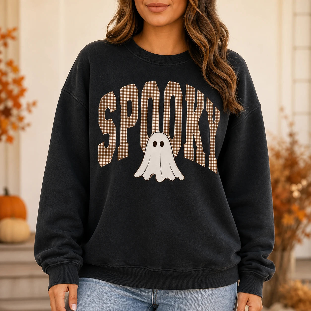Halloween Spooky Ghost Gingham T-Shirt & Sweatshirt Cute Retro Fall Outfit