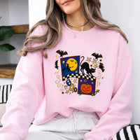 Halloween Sweatshirt Boo Cat Moon Spooky Season Women Cute Doodle Design