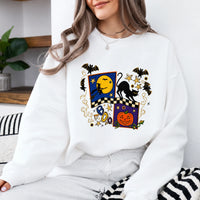 Halloween Sweatshirt Boo Cat Moon Spooky Season Women Cute Doodle Design
