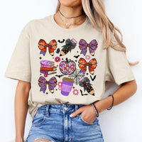 Halloween Teacher T-Shirt Spooky Bow Pencil Disco Apple Halloween Classroom Women Cute Coquette