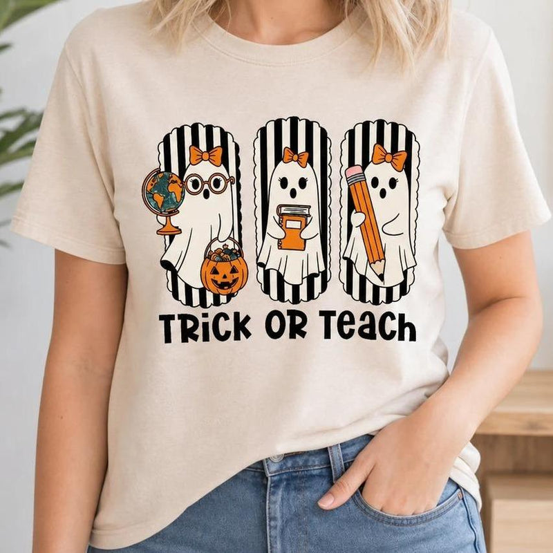 Halloween Teacher T-Shirt Trick Or Teach Spooky Classroom Unisex Cute Retro