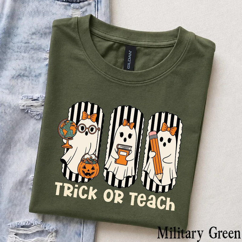 Halloween Teacher T-Shirt Trick Or Teach Spooky Classroom Unisex Cute Retro