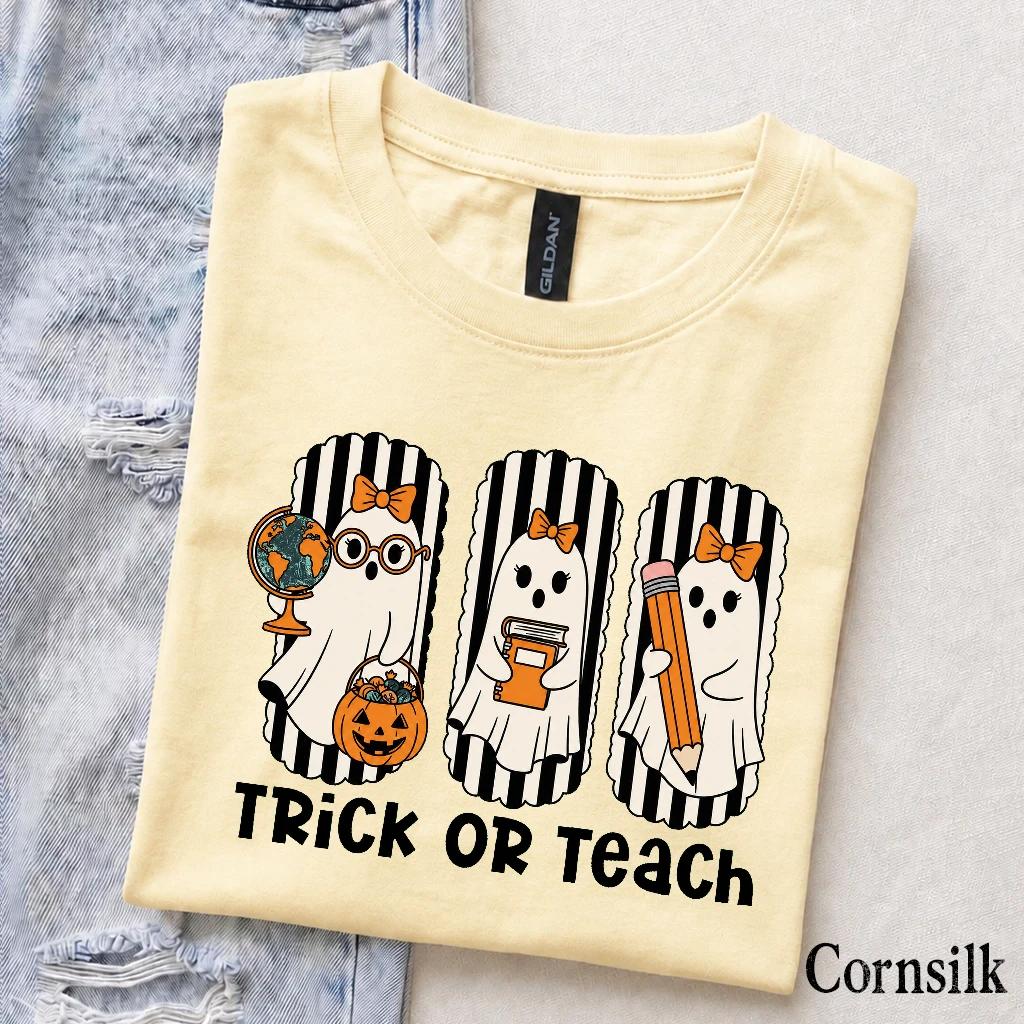 Halloween Teacher T-Shirt Trick Or Teach Spooky Classroom Unisex Cute Retro