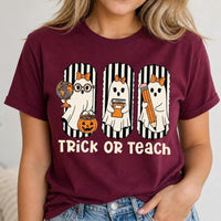 Halloween Teacher T-Shirt Trick Or Teach Spooky Classroom Unisex Cute Retro