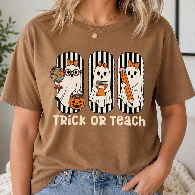 Halloween Teacher T-Shirt Trick Or Teach Spooky Classroom Unisex Cute Retro