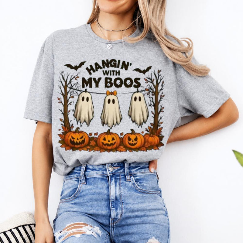 Hangin With My Boos T-Shirt Hangin With My Boos Halloween Spooky Season Women Cute Retro