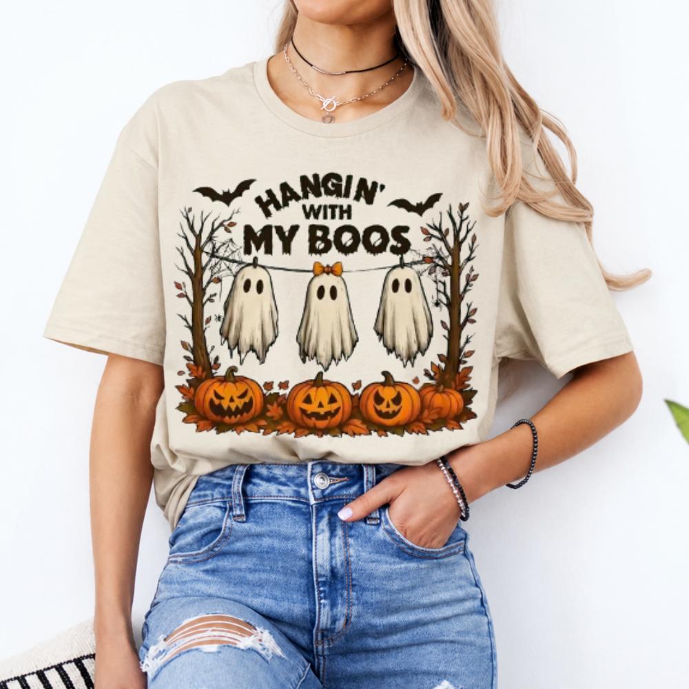 Hangin With My Boos T-Shirt Hangin With My Boos Halloween Spooky Season Women Cute Retro