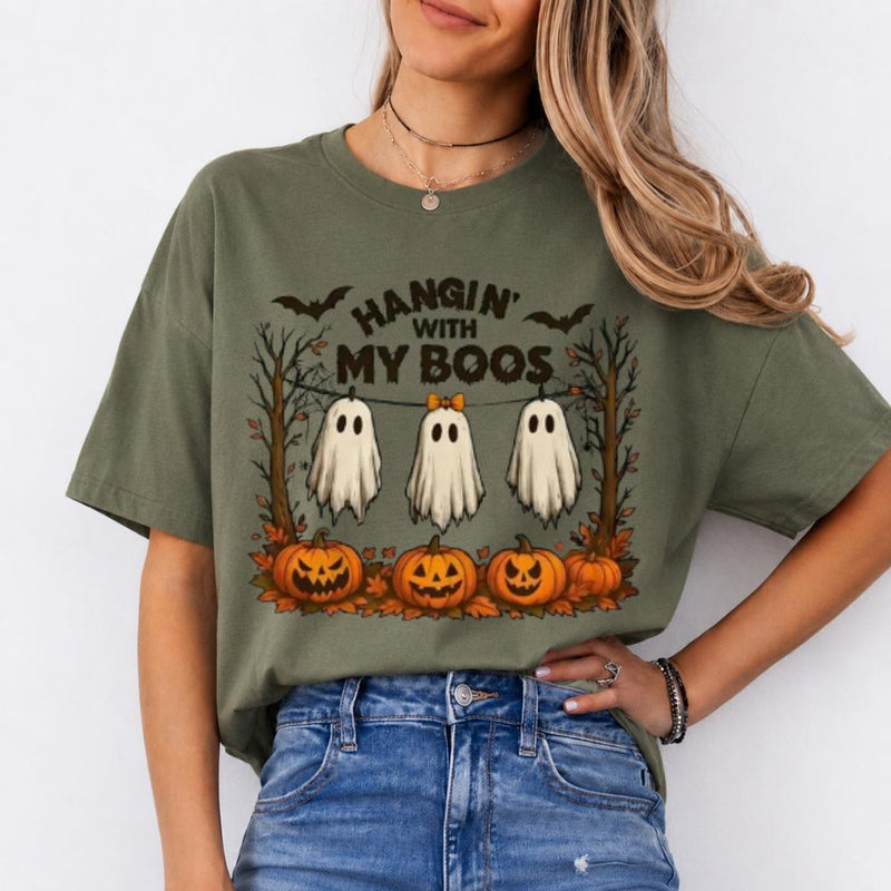 Hangin With My Boos T-Shirt Hangin With My Boos Halloween Spooky Season Women Cute Retro