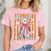 Haunt Mess Ghost Haunt Mess Pink Bow T-Shirt Spooky Season Halloween Fall Women Cute Coquette Retro