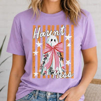 Haunt Mess Ghost Haunt Mess Pink Bow T-Shirt Spooky Season Halloween Fall Women Cute Coquette Retro