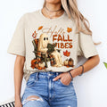 Hello Fall Vibes Ghost Hello Fall Vibes T-Shirt Fall Pumpkin Season Women Cute Vintage
