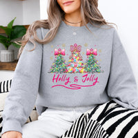 Holly Jolly Christmas Pink Bow Tree Sweatshirt Coquette Xmas Holiday Gift Women Cute Preppy Graphic