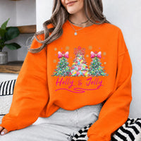 Holly Jolly Christmas Pink Bow Tree Sweatshirt Coquette Xmas Holiday Gift Women Cute Preppy Graphic