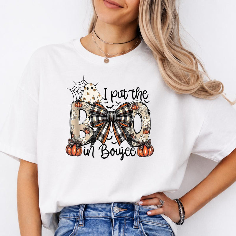 I Put The Boo In Boujee I Put The Boo In Boujee Sweatshirt and T-Shirt Halloween Spooky Season Women Cute Coquette