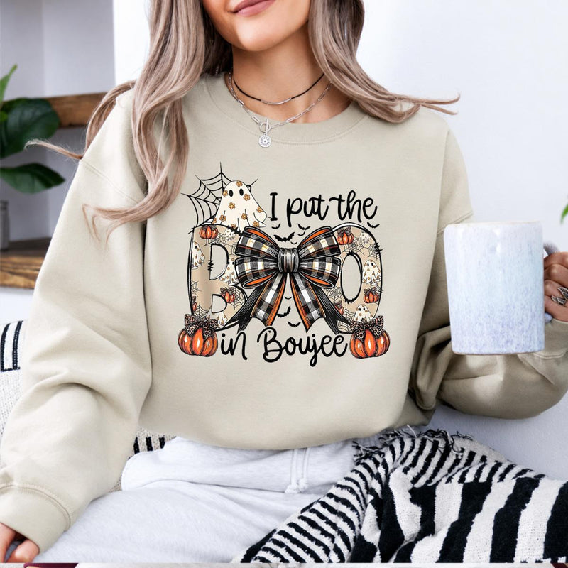 I Put The Boo In Boujee I Put The Boo In Boujee Sweatshirt and T-Shirt Halloween Spooky Season Women Cute Coquette