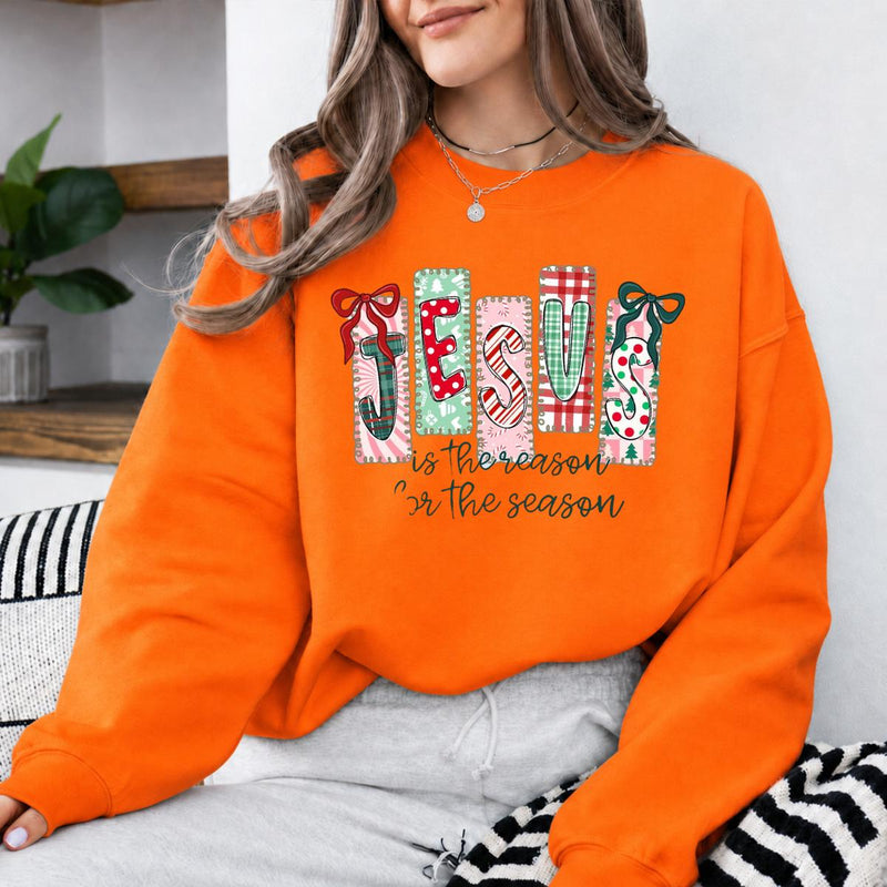 Jesus Christmas Sweatshirt, Reason For The Season, Holiday Christian Women Coquette Design