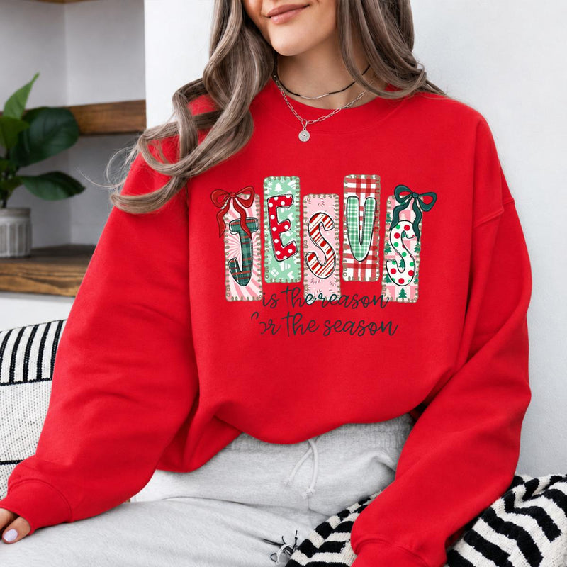 Jesus Christmas Sweatshirt, Reason For The Season, Holiday Christian Women Coquette Design